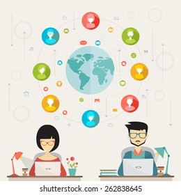 social media network, concept of networking between many people from all over the world