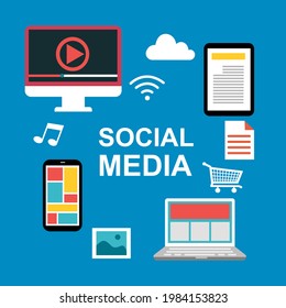 Social media network concept vector illustration. Computer, tablet, smartphone and mobile app or web icon in flat design.