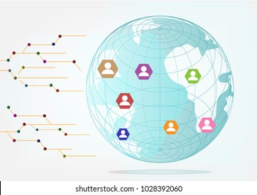 Social media network connection vector illustrations. technology  communication background global link international business planning