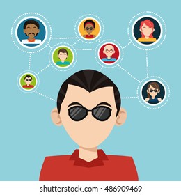 Social media and network  design over blue background