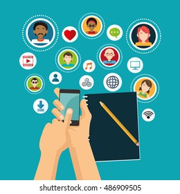 Social media and network  design over blue background