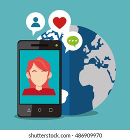 Social media and network  design over blue background
