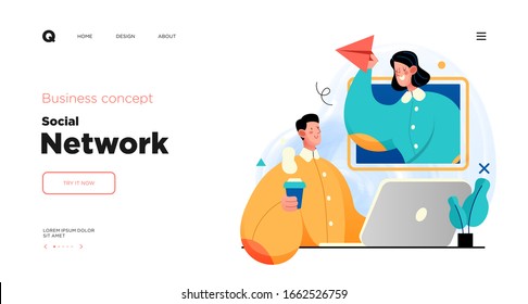 Social media network and digital communication concept. Website Landing page template designs. Web page layout with modern business concepts illustration.