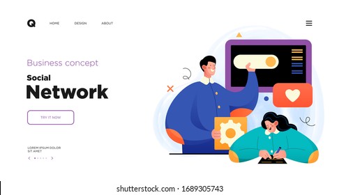 Social media network and digital communication concept. Website Landing page template designs. Web page layout with modern business concepts illustration.