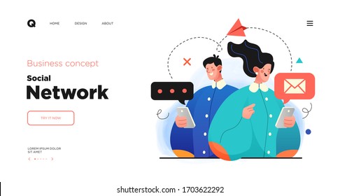 Social media network and digital communication concept. Website Landing page template designs. Web page layout with modern business concepts illustration.