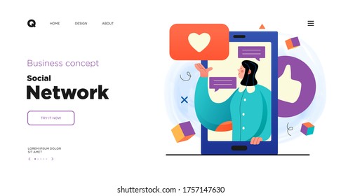 Social media network and digital communication concept. Website Landing page template designs. Web page layout with modern business concepts illustration.