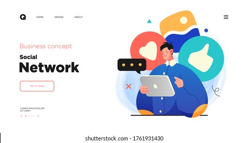 Social media network and digital communication concept. Website Landing page template designs. Web page layout with modern business concepts illustration.