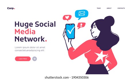 Social media network and digital communication concept. Website Landing page template designs. Web page layout with modern business concepts