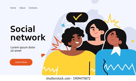 Social media network and digital communication concept. Website Landing page template designs. Web page layout with modern business concepts illustration.