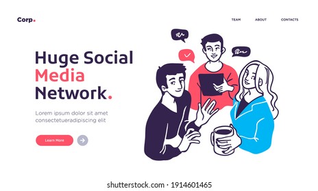 Social media network and digital communication concept. Website Landing page template designs. Web page layout with modern business concepts