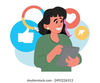 Social media network and digital communication concept. Modern Flat style. Vector illustration.