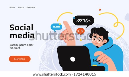 Social media network and digital communication concept. Website Landing page template designs. Web page layout with modern business concepts illustration.