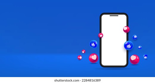 Social media network elements on smartphone. Social media comments in the form of Like and love. premium vector.	