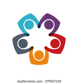 Social media network Five Persons circle union. Vector graphic