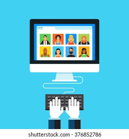 Social media network. Flat design modern vector illustration concept.