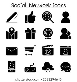 Social Media and Social Network icon set in glyph style