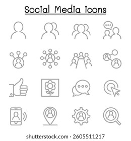 Social Media and Social network icon set in thin line style
