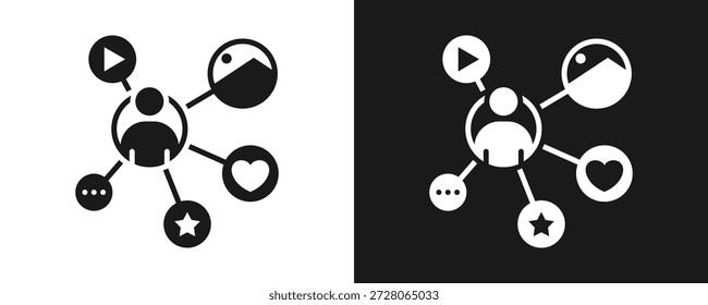 Symbolsatz für Social Media Network Glyphe auf weißem und schwarzem Hintergrund