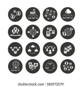 social media and network icon set in circle buttons