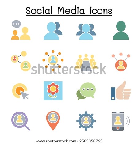 Social Media and Social network icon set in flat color style