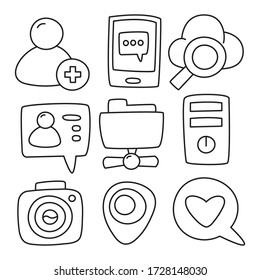 social media and network icons hand drawn doodle line