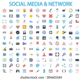 Social media and network icons set. Flat vector related icon set for web and mobile applications. It can be used as - logo, pictogram, icon, infographic element. Vector Illustration. 