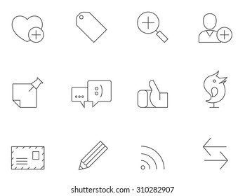 Social media network icons in thin outlines. Communications, information.