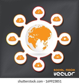 Medios sociales e ilustración de la red. Vector