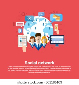 Social Media Network Internet Connection Communication Web Banner Flat Vector Illustration