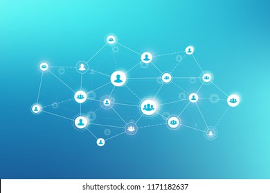 Social Media Network And Marketing Concept On Virtual Green Background. Global Business Concept And Internet Technology, Analytical Networks. Vector Illustration.