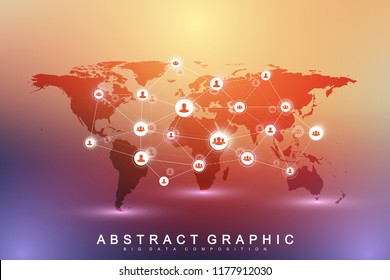 Social media network and marketing concept on World Map background. Global business concept and internet technology, Analytical networks. Vector illustration.