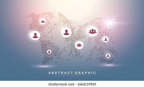 Social media network and marketing concept on World Map background. Global business concept and internet technology, Analytical networks. Vector illustration