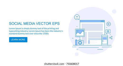 Social media network with marketing elements and icons vector illustration banner