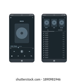 Social media network. Music player interface. Profile, Album, Song, Playlist mockup. music layout screen for smartphone