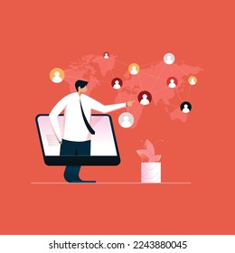 Social Media Network or Networking concept, Crowd connected by line, Online Communication Illustration
