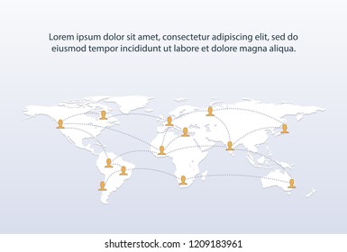 Social media and network on the world. Global communications, connected group of people.