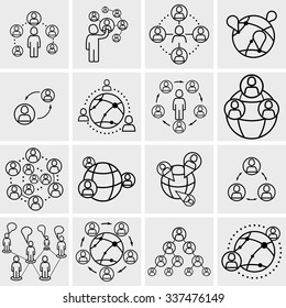 Social media and Network outline vector icons set on gray