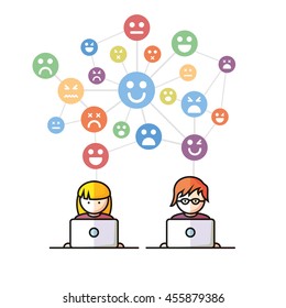 Social Media, network people with computers vector illustration