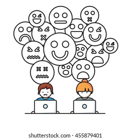 Social Media, network people with computers vector illustration