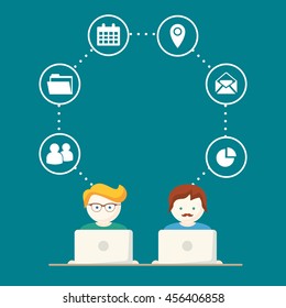 Social Media, network people with computers vector illustration
