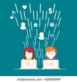 Social Media, network people with computers vector illustration

