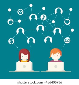 Social Media, network people with computers vector illustration
