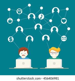 Social Media, network people with computers vector illustration
