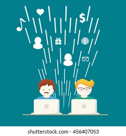 Social Media, network people with computers vector illustration
