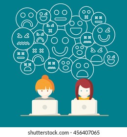 Social Media, network people with computers vector illustration
