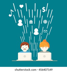 Social Media, network people with computers vector illustration
