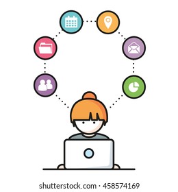 Social Media, network people with computers vector illustration

