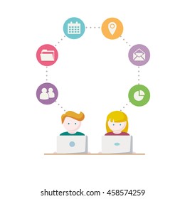 Social Media, network people with computers vector illustration

