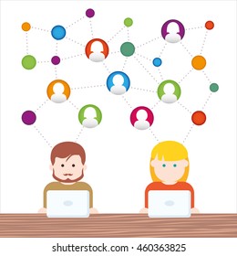 Social Media, network people with computers vector illustration
