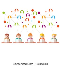 Social Media, network people with computers vector illustration
